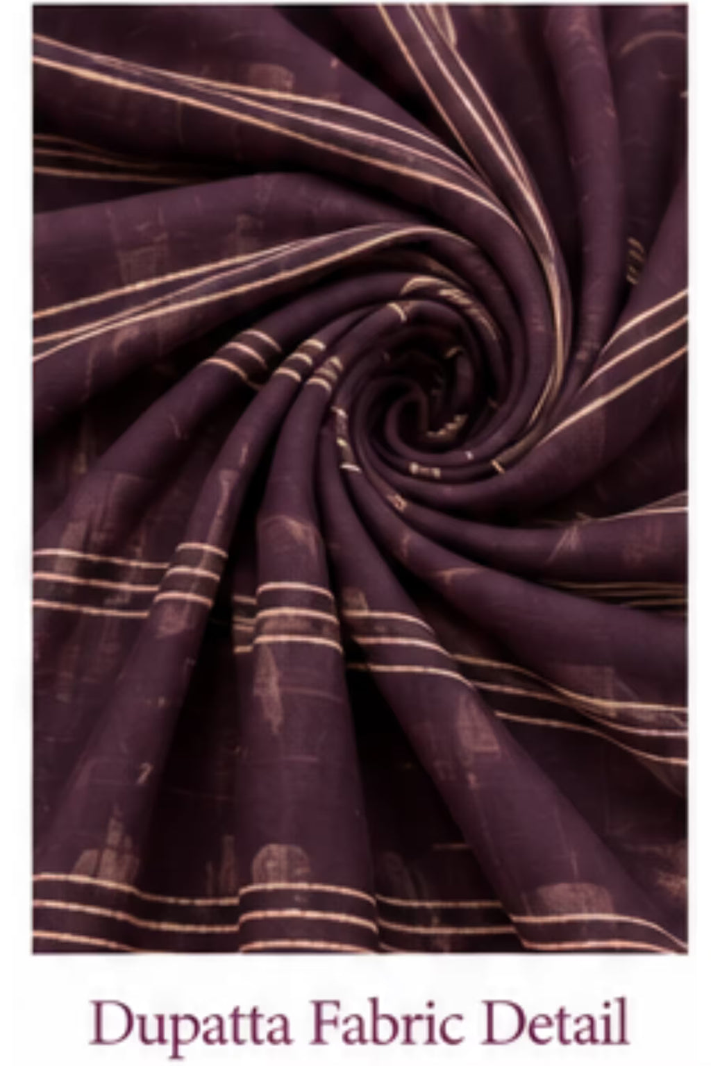 Dupatta Fabric Detail - Wine Leaf Print Kurta Pant Set with Striped Dupatta for Women | Bavis Clothing