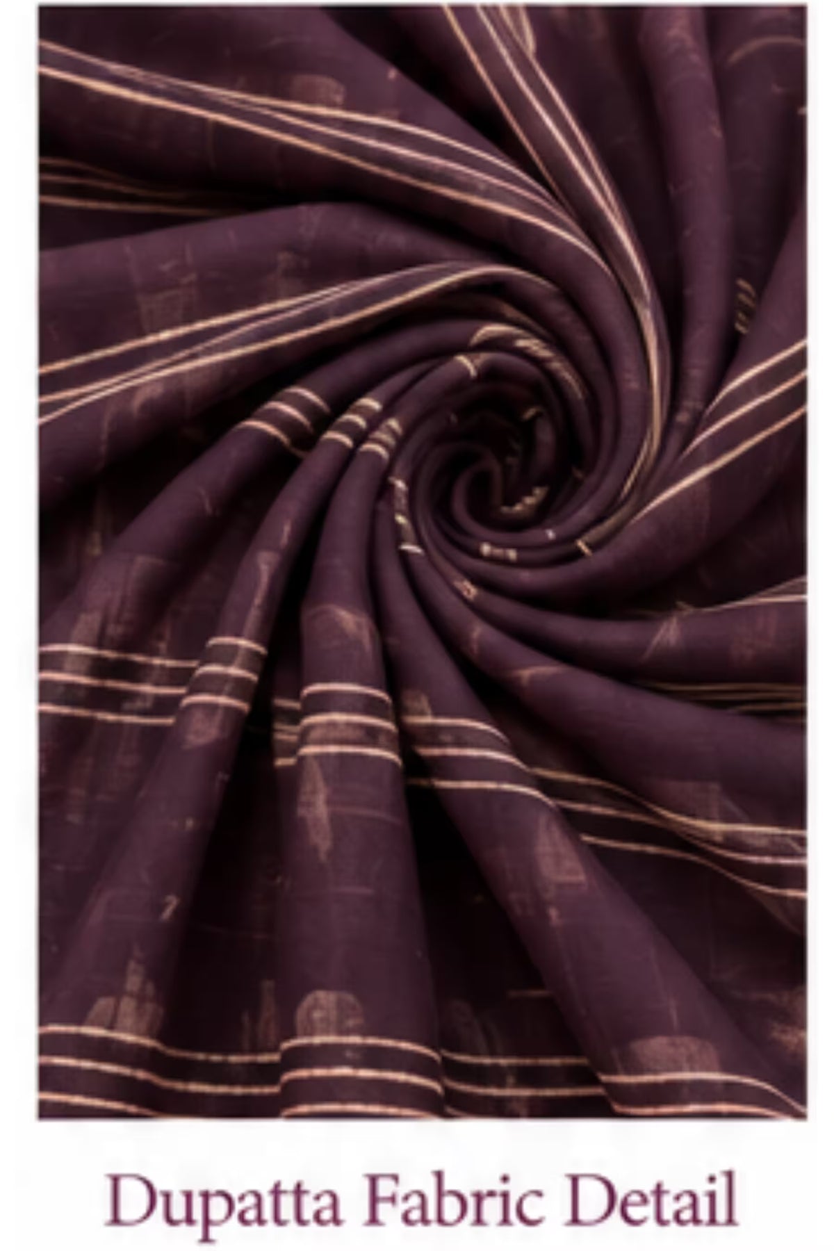 Dupatta Fabric Detail - Wine Leaf Print Kurta Pant Set with Striped Dupatta for Women | Bavis Clothing