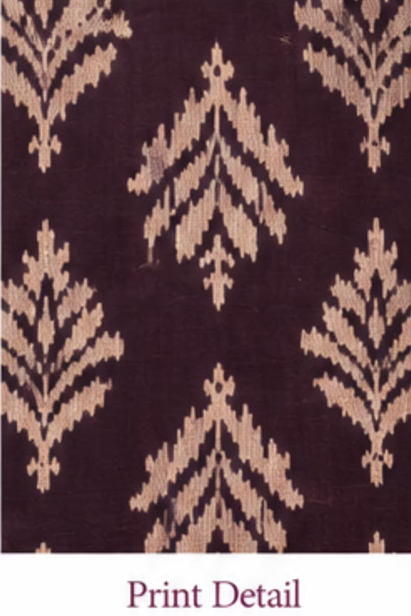 Print Detail - Wine Leaf Print Kurta Pant Set with Striped Dupatta for Women | Bavis Clothing