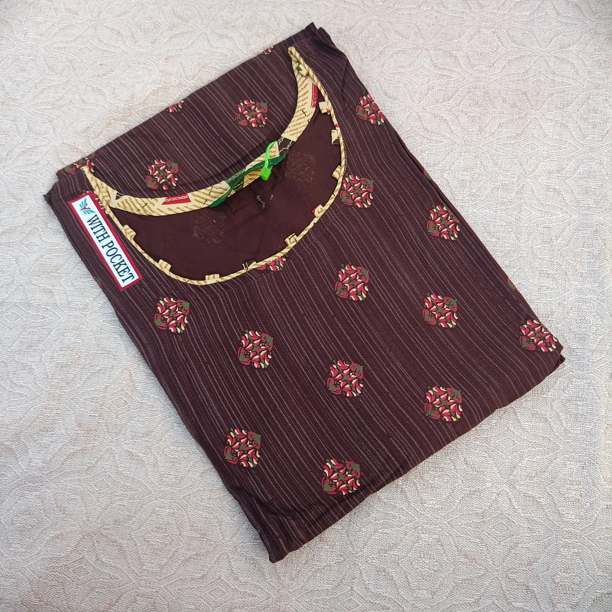 Women's Boat Neck Woody Brown Straight Cut Kurti Main image
