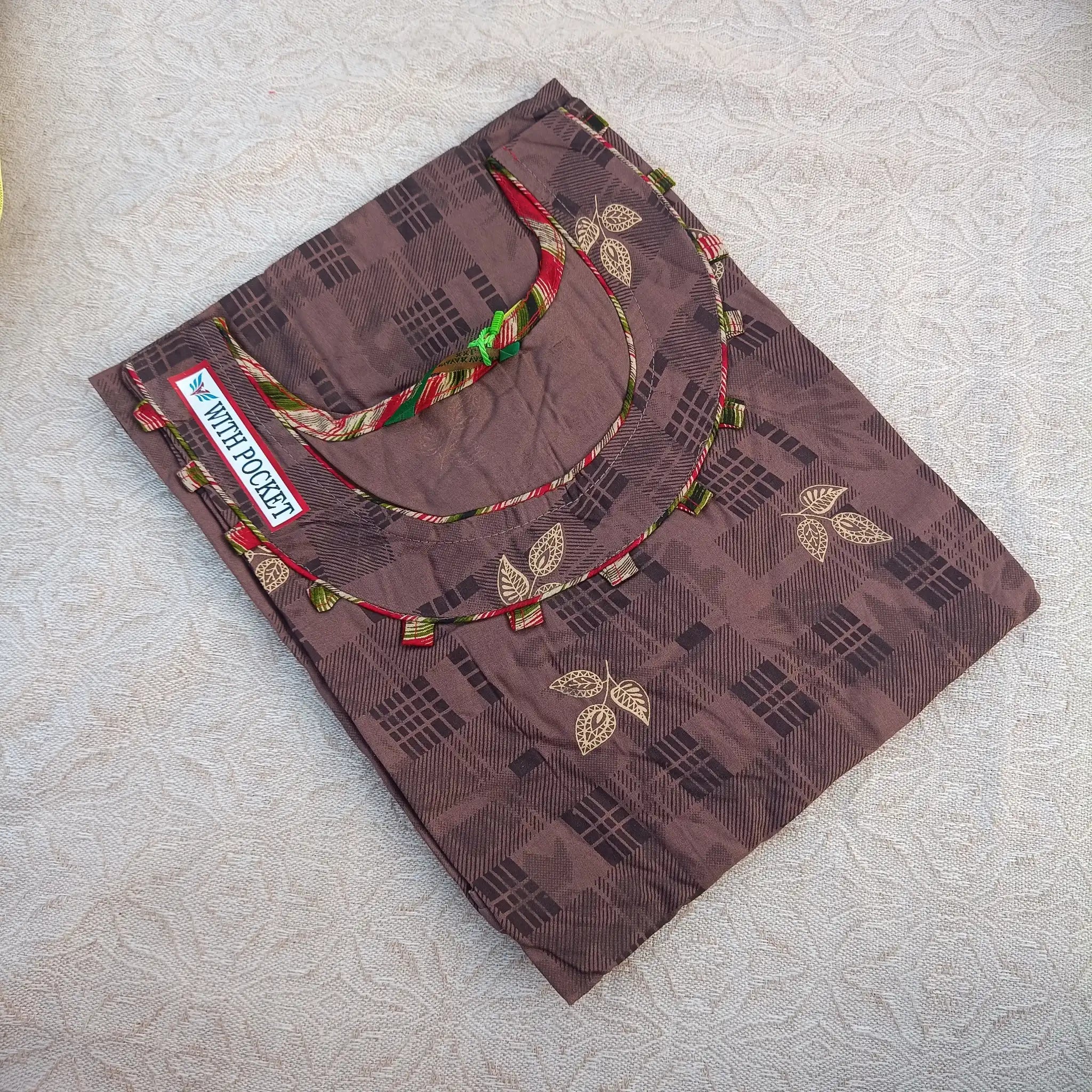 Women's Brown Leaf Print Straight Cut Kurti Main image