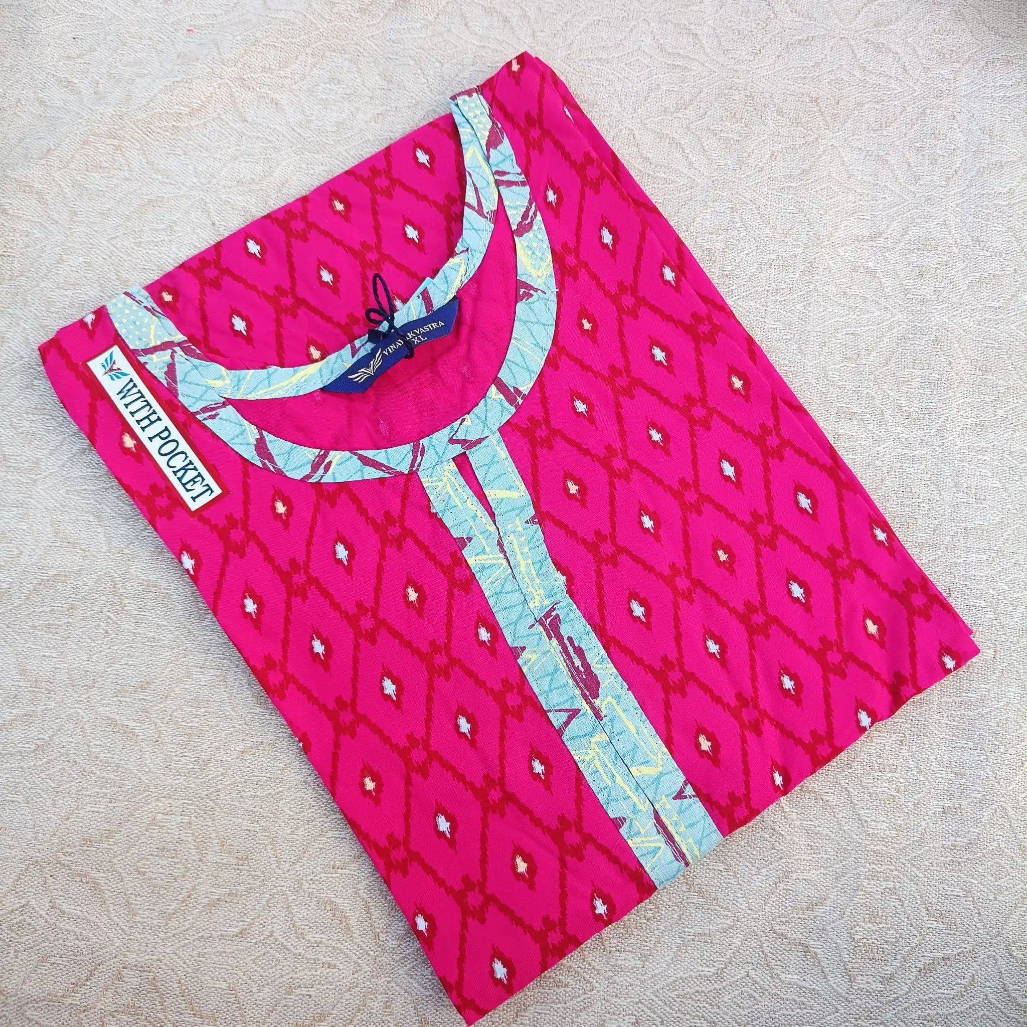 Women's Deep Pink U Neck Straight Cut Kurti Main image