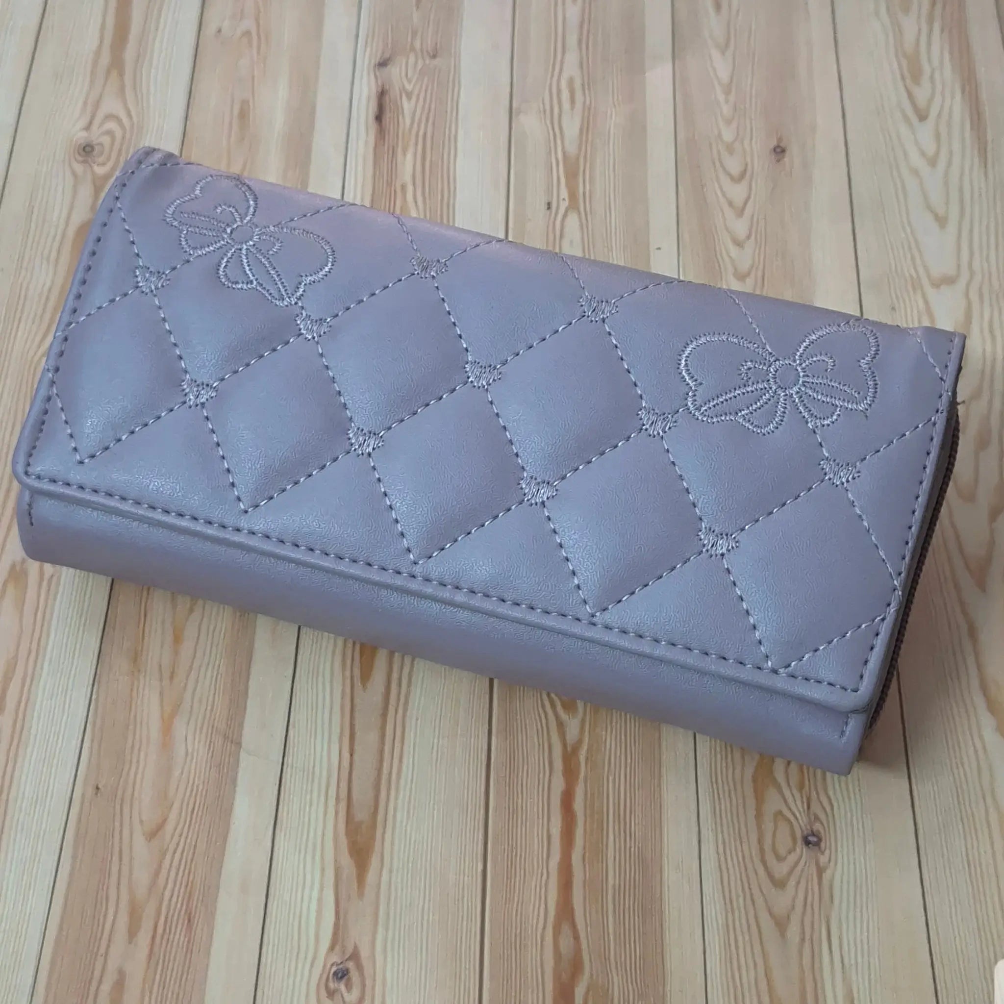 Women’s Lavender Quilted Wallet with Butterfly Embroidery