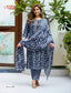 Women’s Navy Blue Printed Kurti Pant Dupatta Set