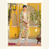 Women's Soft Peach Floral Print Kurti with Mid Rise Straight Pant - 3005