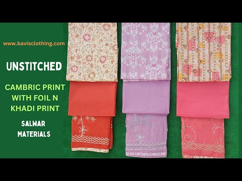 Women's Trending Unstitched Cambric Cotton Salwar Suit with Khadi and Foil print
