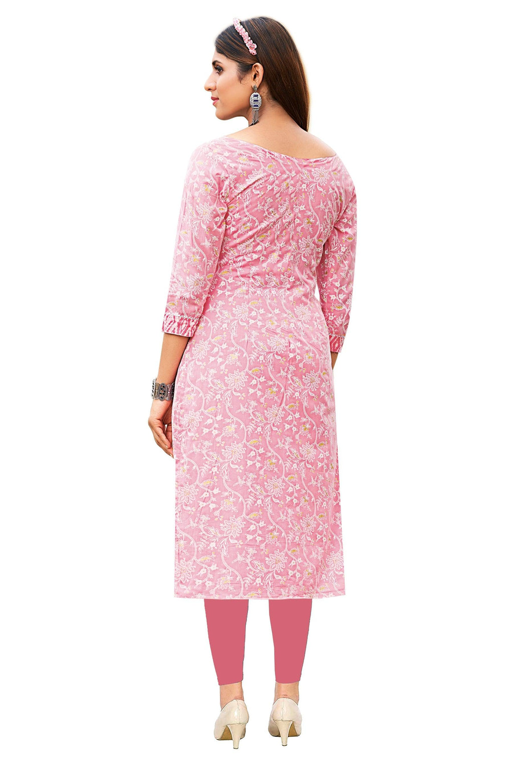 Soft Pink Floral Print Cotton Kurti