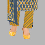 Marble Blue Kurti with Gold Pant and Dupatta - Shop Today