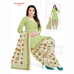 Green Mist Printed Kurti with Almond Patiala Pant and Dupatta - Cotton Fabric