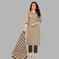 Warm Grey Kurti Set with Brown Pant - Women's Fashion