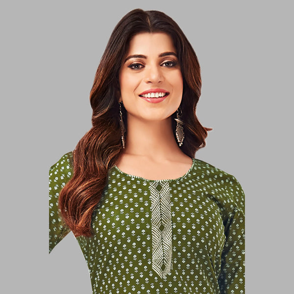 Elegant Army Green Kurti Pant Set - Buy Now