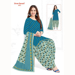 Peacock Blue Printed Kurti with Patiala Pant and Dupatta - Cotton Fabric