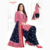Pinkish Red Kurti with Dark Blue Patiala Pant and Dupatta - Cotton Fabric