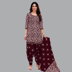 Stylish Batik Print Women's Cotton Kurta Set in Dark Maroon