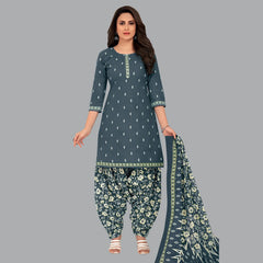 Stylish Davy Grey Women's Kurta Ensemble with Floral Patiala