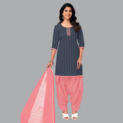 Women's Davy Grey Kurta Set with Vibrant Rosy Pink Patiala