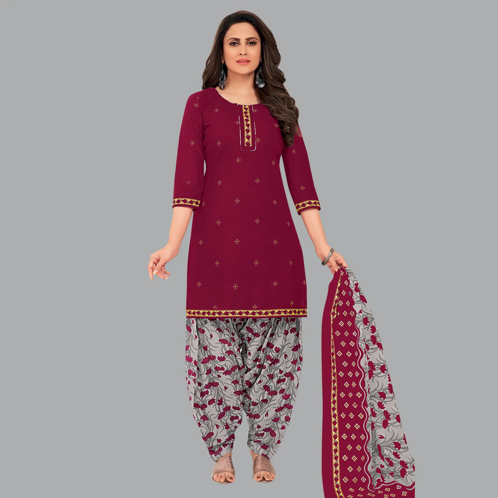 Elegant Maroon Women's Kurta Ensemble with Ash Grey Patiala