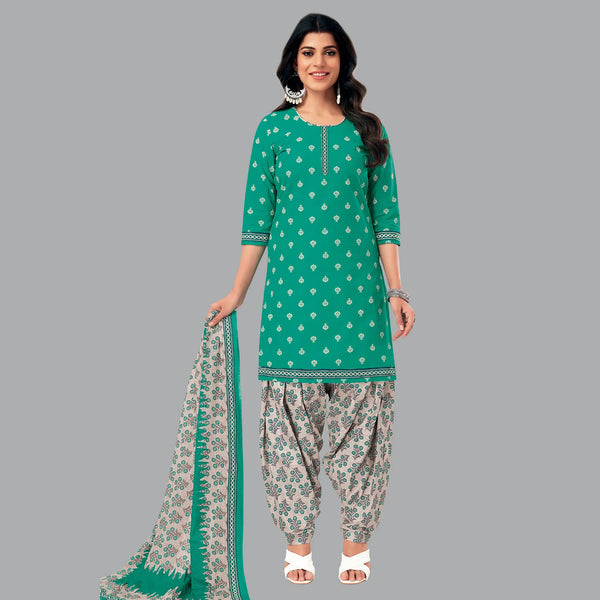 Stylish Persian Green Women's Kurta Ensemble with Floral Patiala
