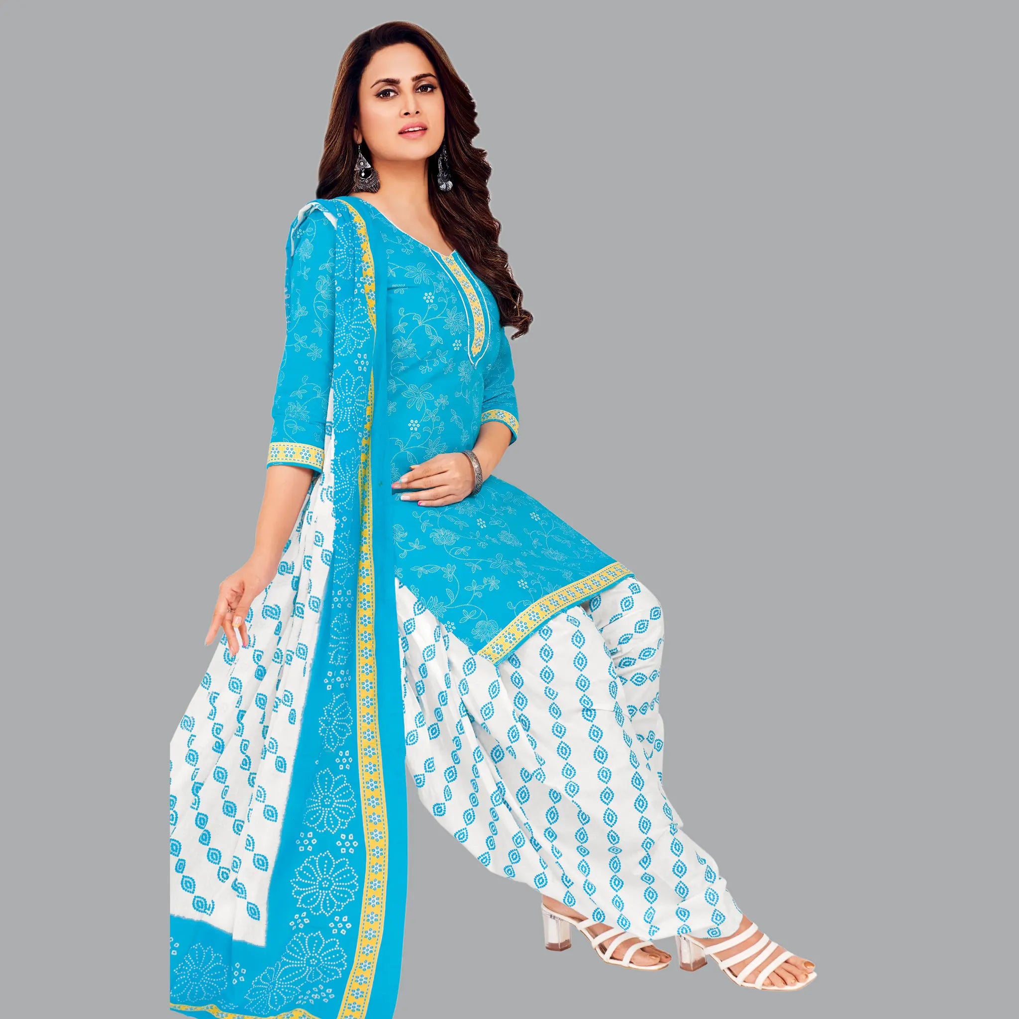 Rama Blue Cotton Kurta with Soft Peach Patiala Pant and Dupatta Main image