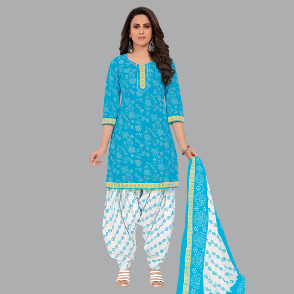 Women's Rama Blue Kurta Set with Elegant Soft Peach Patiala