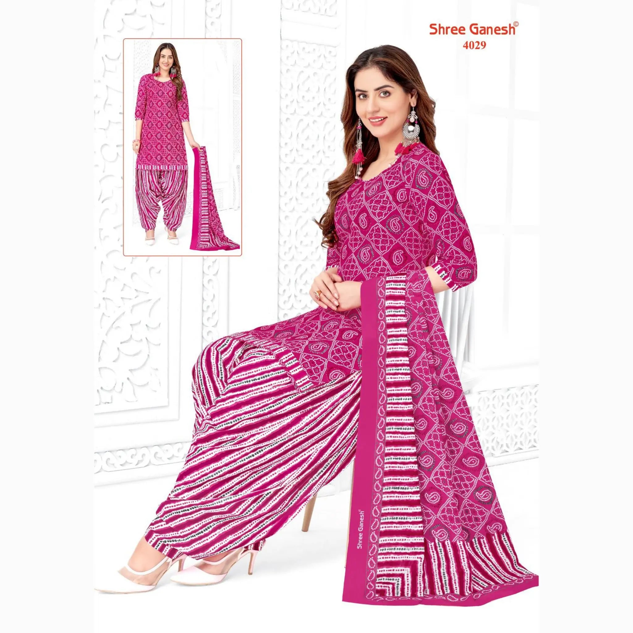 Purplish Red Printed Kurti with Patiala Pant and Dupatta - Cotton Fabric Main image