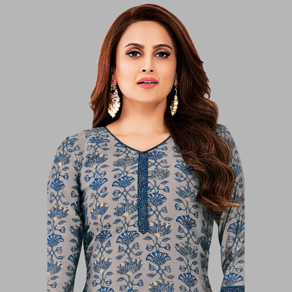 Elegant Olive Grey Cotton Kurti Pant Set - Buy Now