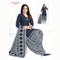 Tealish Blue Floral Print Kurti with Ash Grey Patiala Pant and Dupatta - Cotton Fabric