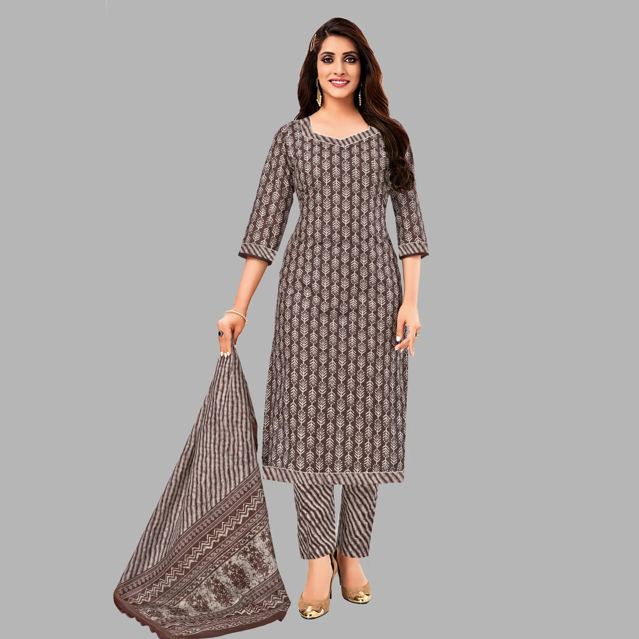 Congo Brown Cotton Kurti Set - Women's Fashion