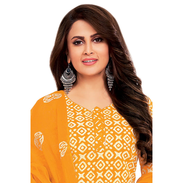 Carrot Orange Batik Print Kurti Set