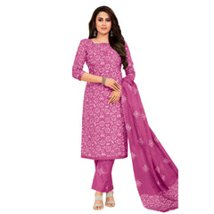 Women's Pink Cotton Kurti with Straight Pant and Dupatta