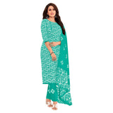 Women's Green Cotton Kurti with Straight Pant and Dupatta