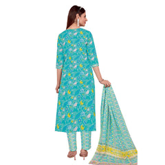 Aqua Green U Neck Kurta Pant Dupatta Set