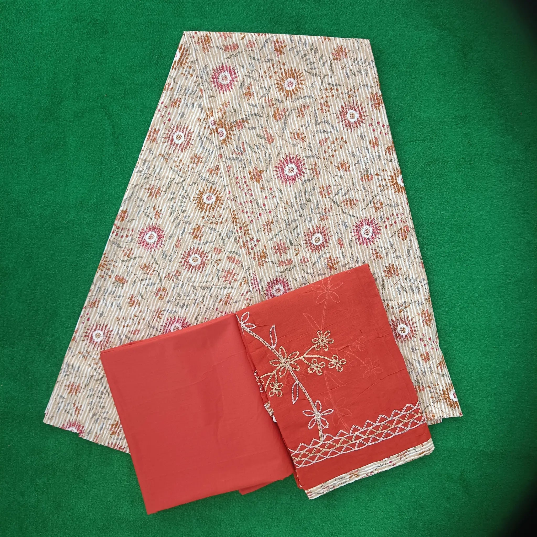 Ash Grey Cambric Cotton Foil Print Unstitched Salwar Set with Mal Dupatta Main image