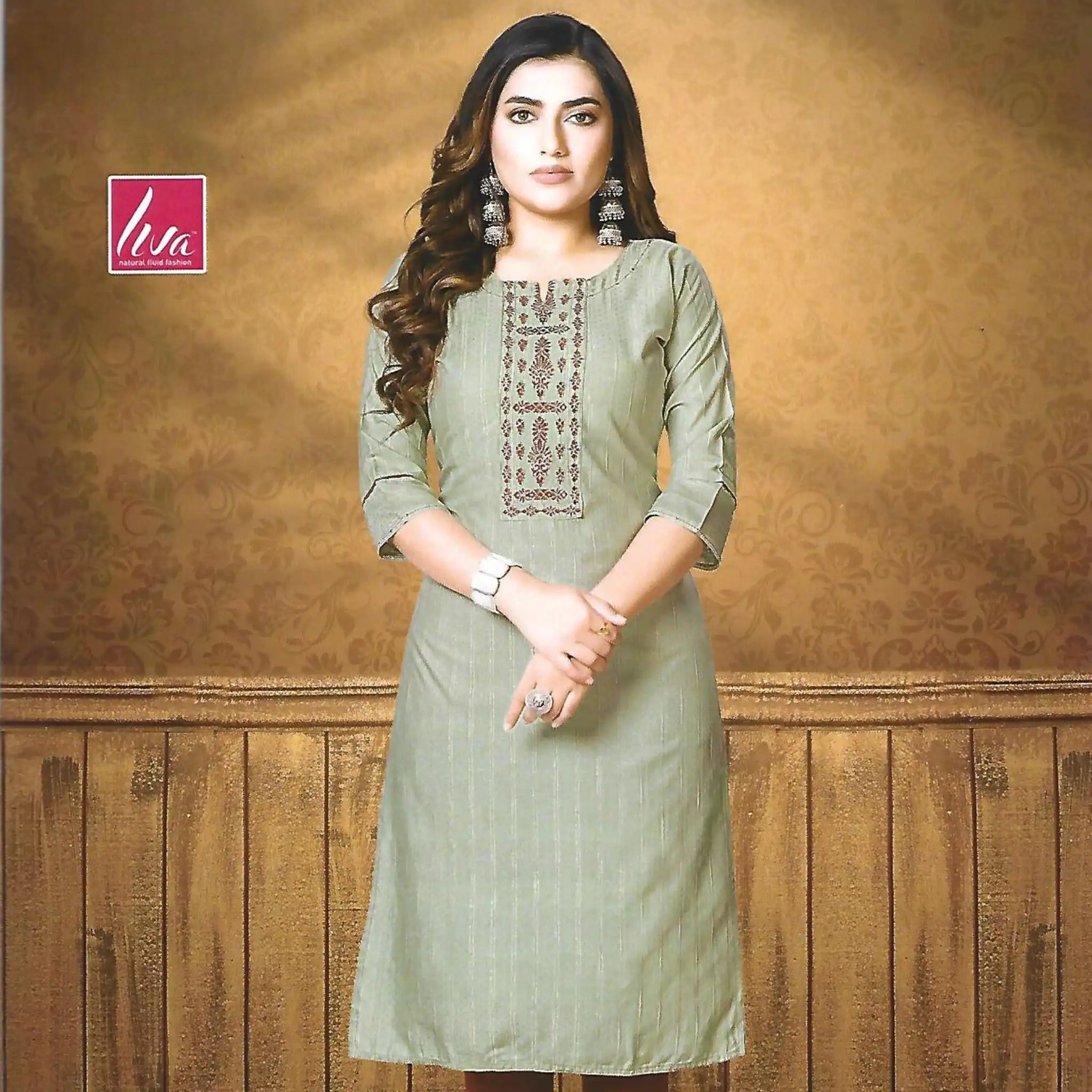 Ash Grey Slim Fit Straight Cut Embroidered Kurti Main image