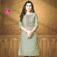 Ash Grey Slim Fit Straight Cut Embroidered Kurti