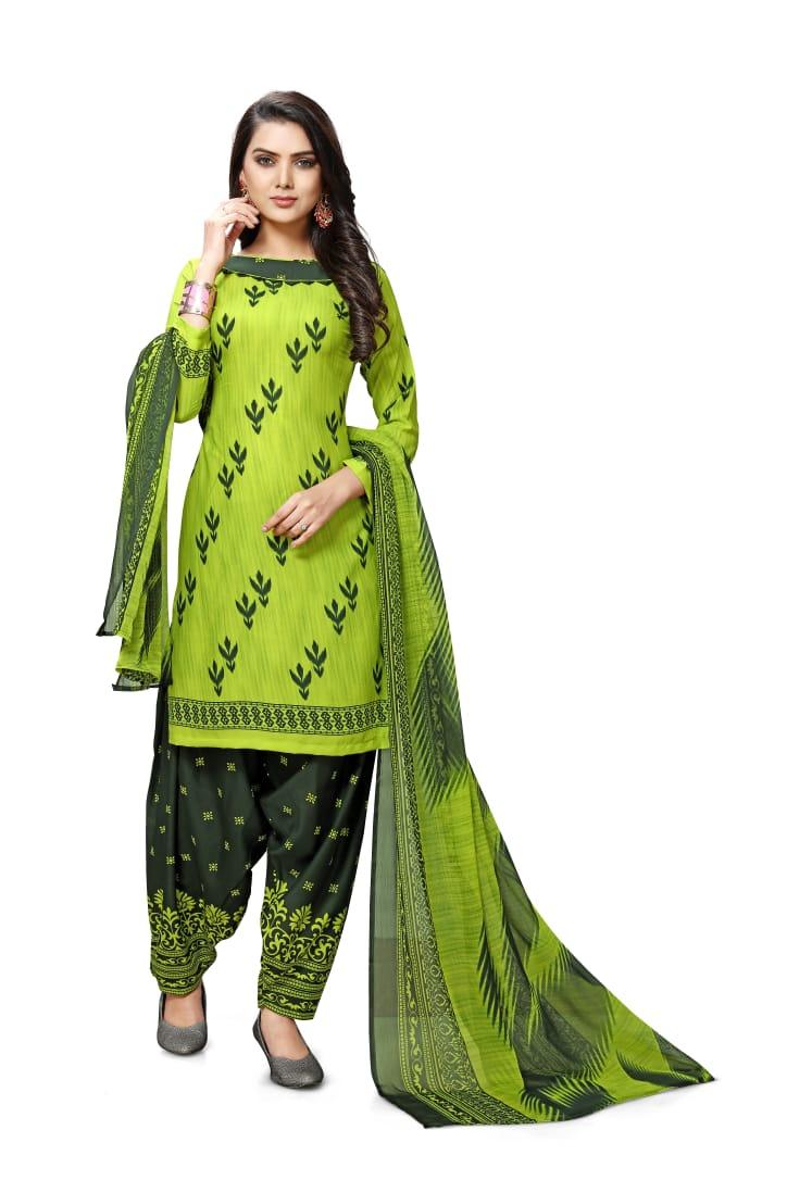 Stylish Avocado Green Salwar Kameez and Bottle Green Patiala with Dupatta material - Bavis Clothing