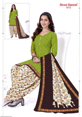 Avocado Green Top with Ecru White Bottom and Dupatta. Safe to Skin Cotton Patiala Dress Material Sets. - Bavis Clothing