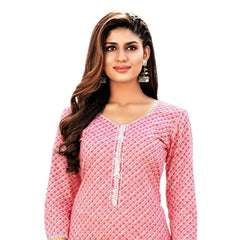 Baby Pink Printed Cotton Long Kurti