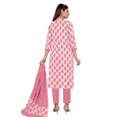 Baby Pink U Neck Cotton Kurta Pant Dupatta Set