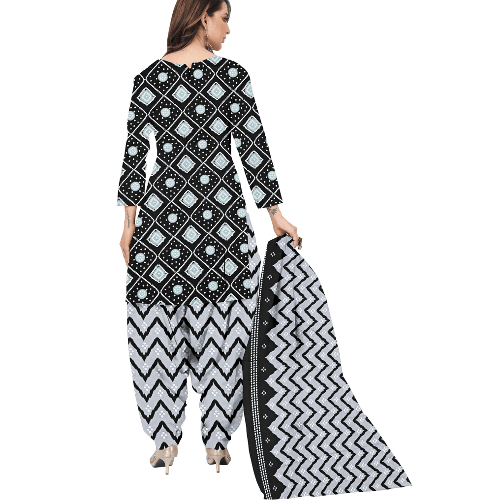 Black A Line Cotton Kurti with Grey Patiala Pant and Dupatta