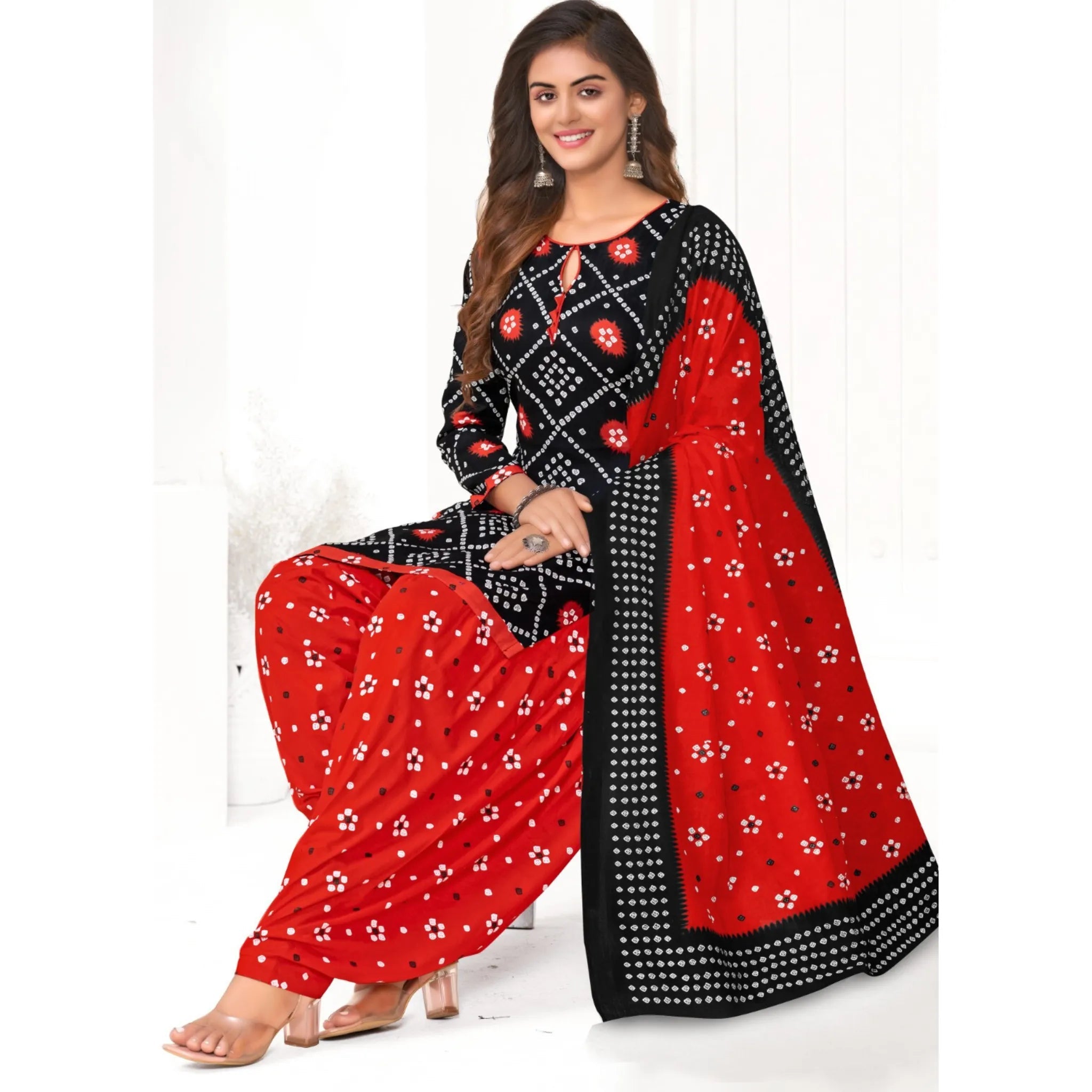 Black A Line Cotton Kurti with Red Patiala Pant with Dupatta