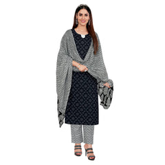 Black Bandhani Print Cotton Kurta Pant Dupatta Set