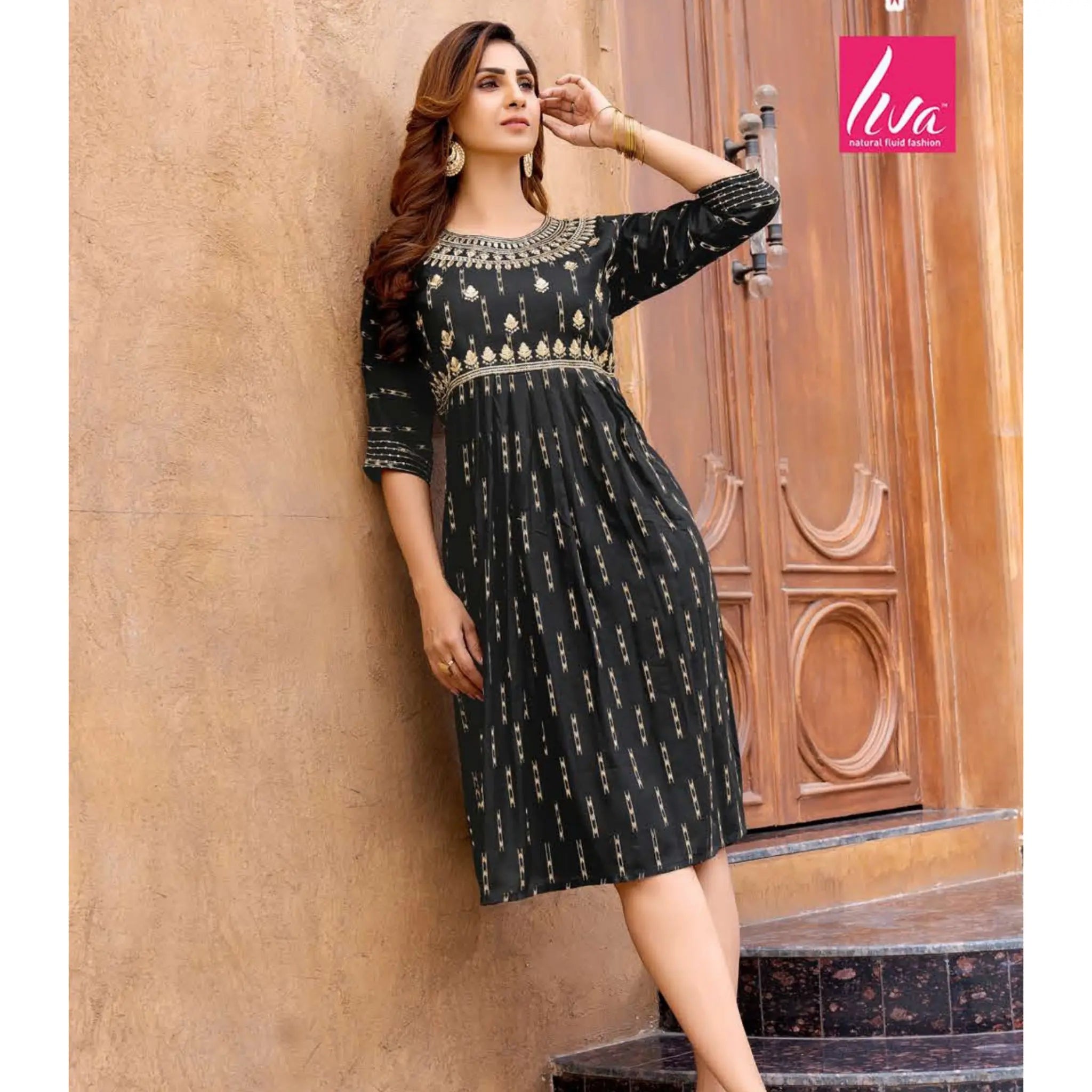 Black Fancy Rayon Kurti with Sequence Work