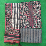 Black Floral Print Modal Silk Unstitched Salwar Suit with Bottom and Dupatta