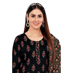 Black Handblock Print Kurta Pant Dupatta Set