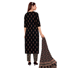 Black Handblock Print Kurta Pant Dupatta Set