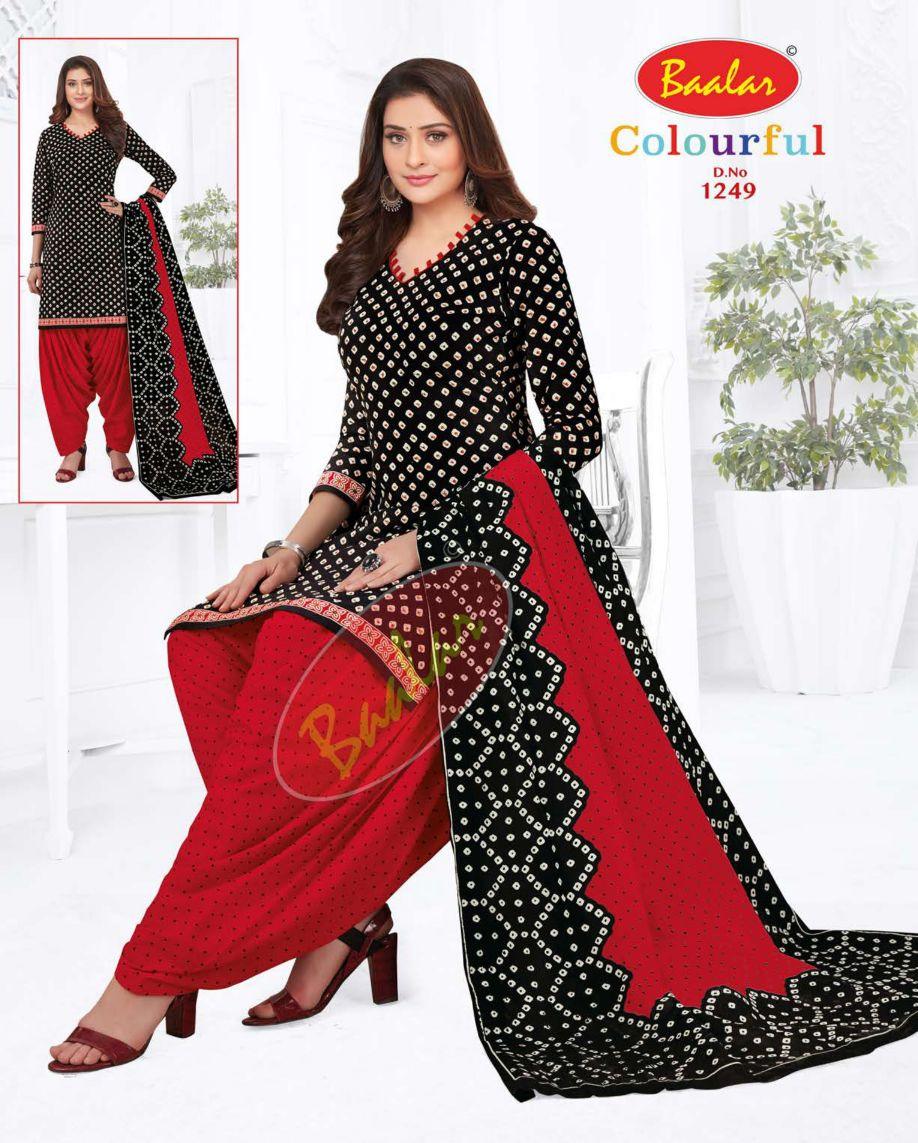 Black Cotton Top with Red Patiala and Dupatta Material Set - Buy now and get 28% offer at Bavis Clothing