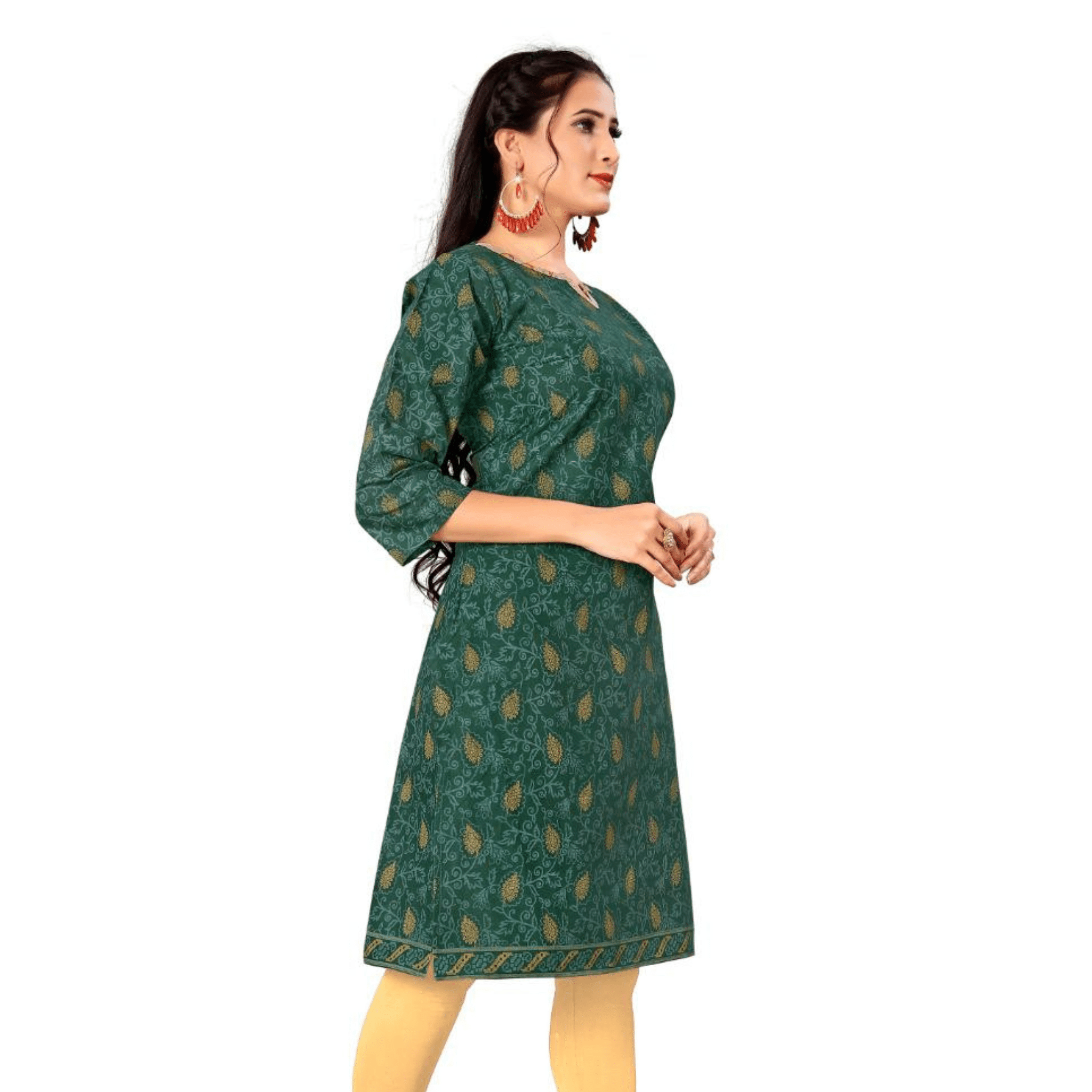 Bottle Green Printed Cotton Kurta
