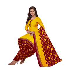 Bright Gold Kurta and Maroon Patiyala Pant with Dupatta - Unstitched Salwar Suit