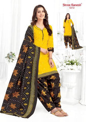 Bright Gold Top with Black Bottom and Dupatta. Soft Cotton Patiala Dress Material Sets. - Bavis Clothing